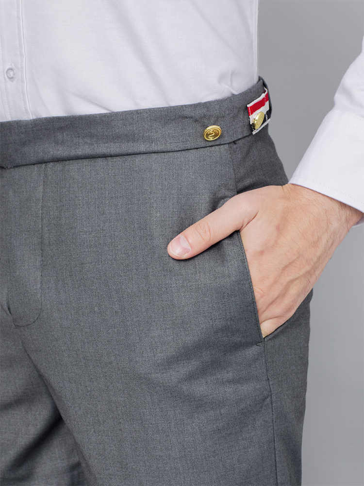 Thom BrowneMen's Casual Trousers - 100% Wool with Adjustable Backstrap