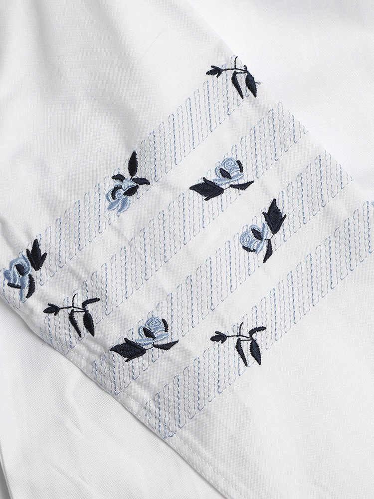 Thom BrownePremium Oxford Cotton Embroidered Flower Shirt