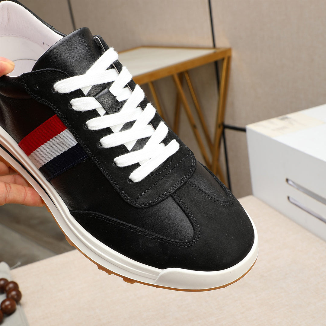 Thom BrowneMen's Premium Leather Sneakers - Handcrafted Cowhide Low-Top Casual Shoes with Grosgrain Detail