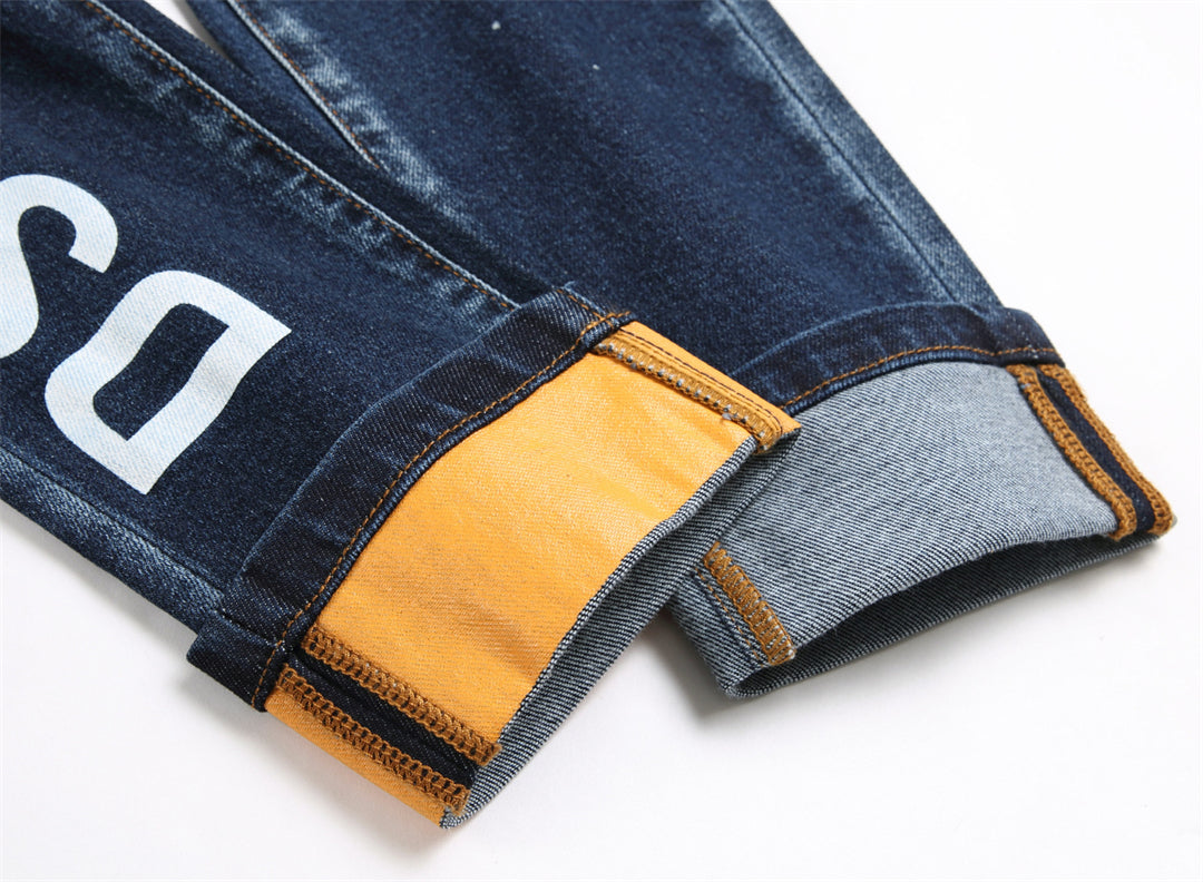DSQ2 Men's Slim Fit Ripped Jeans – Dark Wash with Signature Logo Label