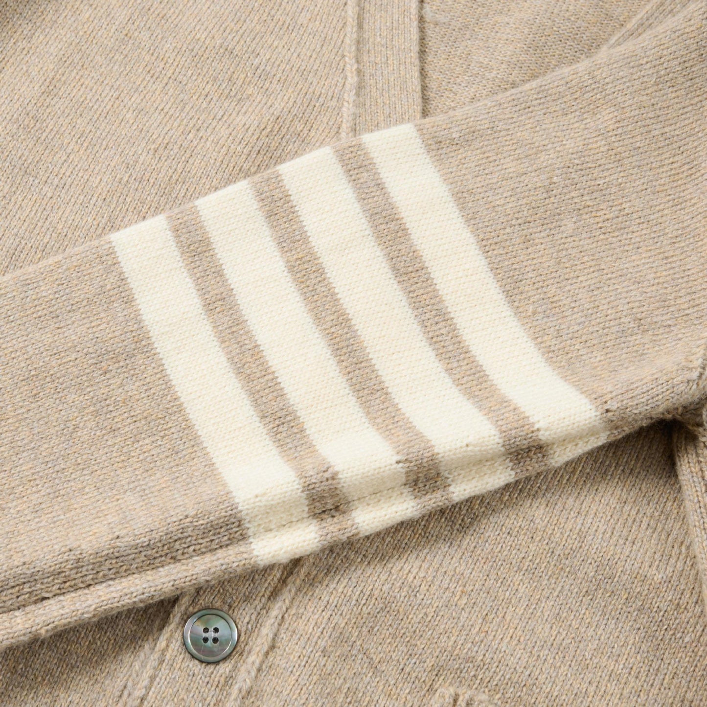 Thom Browne4-Bar Premium Cotton V-Neck Cardigan - Classic Khaki Knit