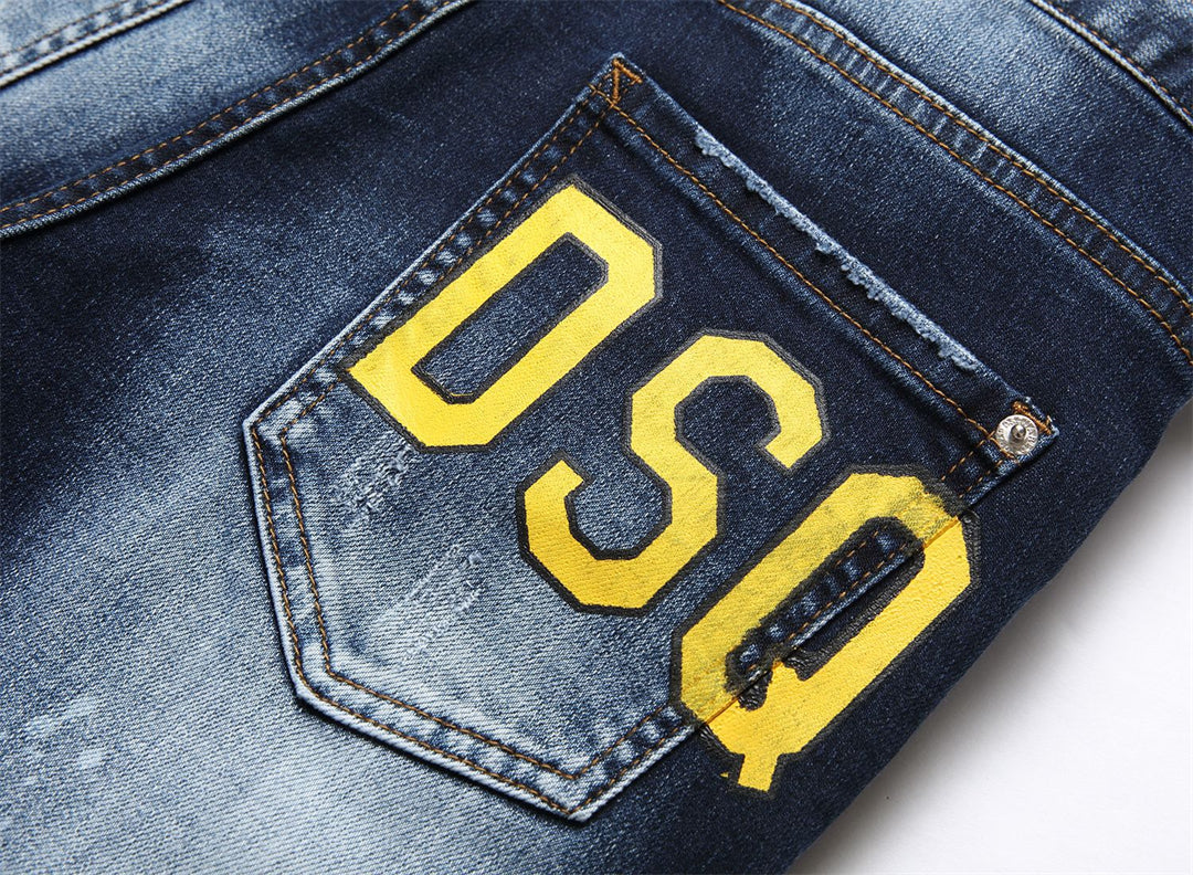 DSQ2 Men's Slim Fit Dark Wash Print Jeans