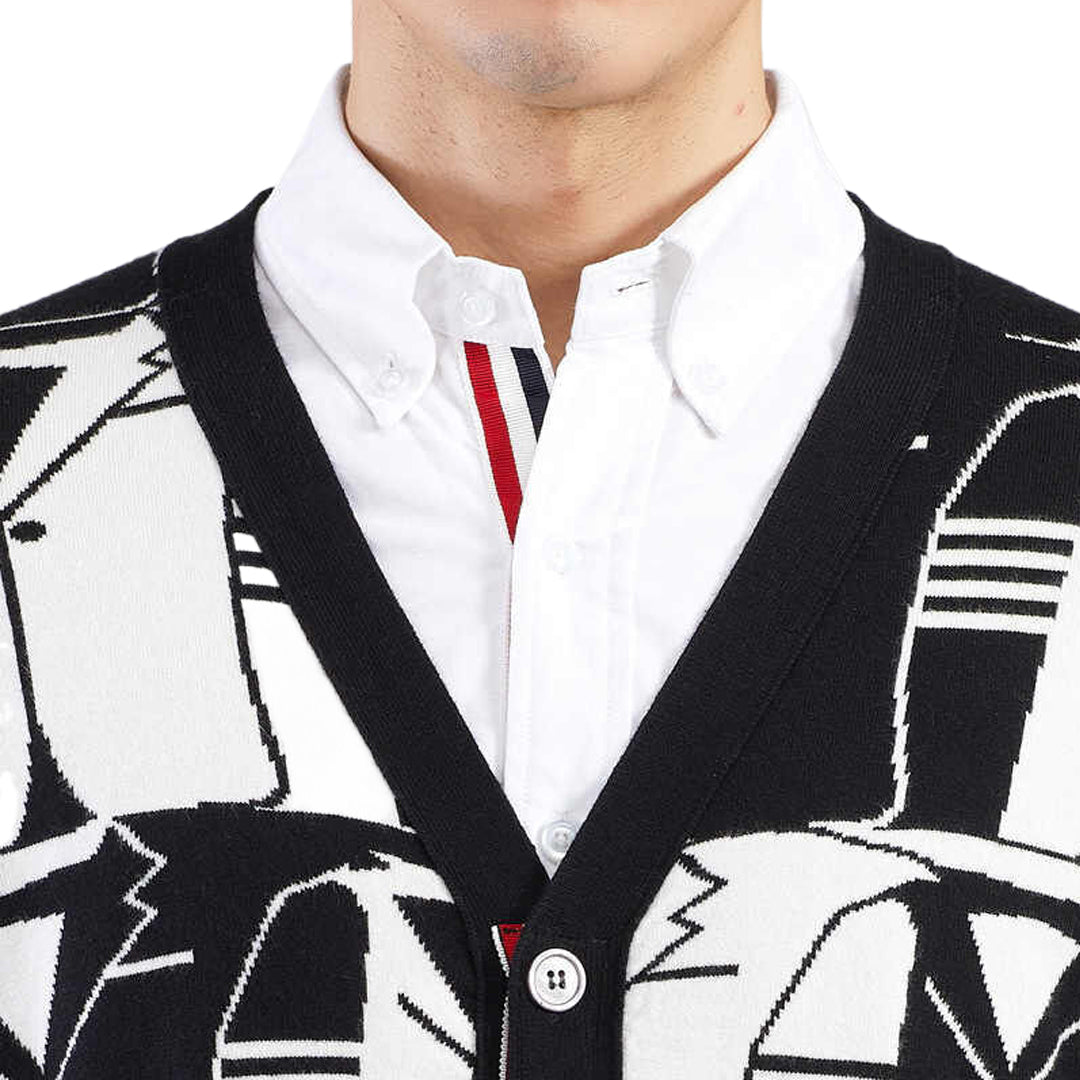 Men's Classic V-Neck Knitted Cardigan with 4-Bar Sleeve Detail