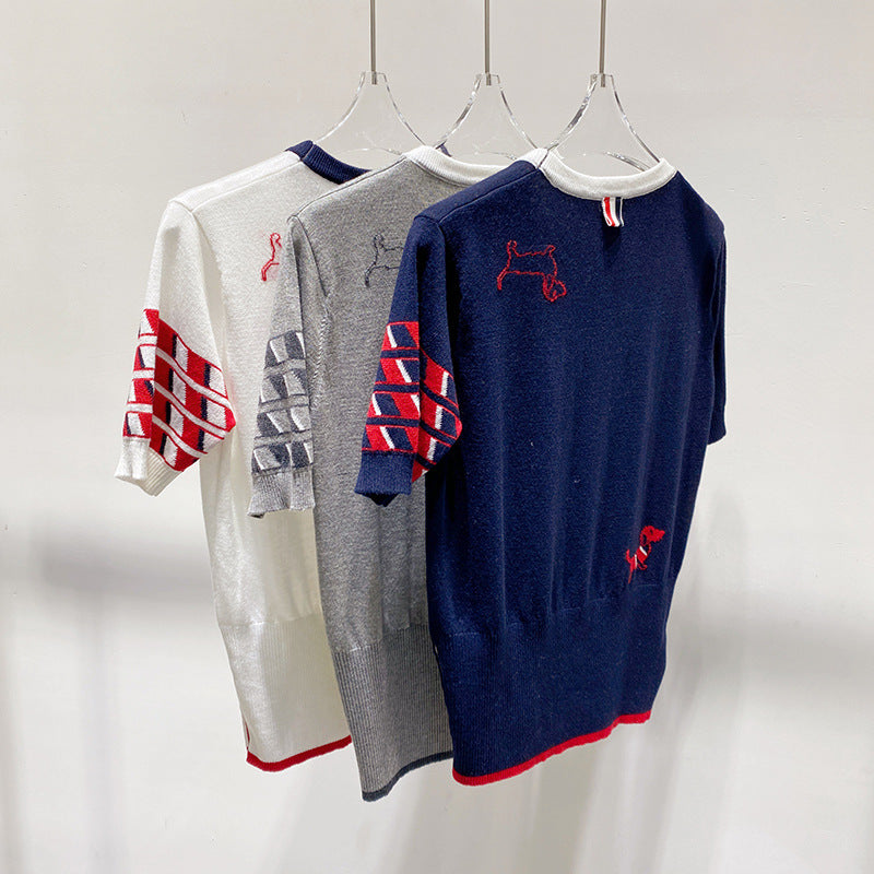 Thom BrowneWomen's Embroidered Cotton Sweater - Japanese Craftsmanship