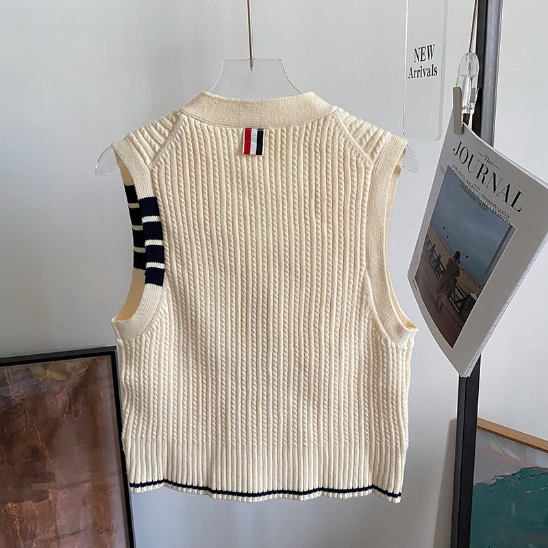 Thom BrowneWomen's Knitted Vest - Premium Cotton Button-Front Sweater Vest