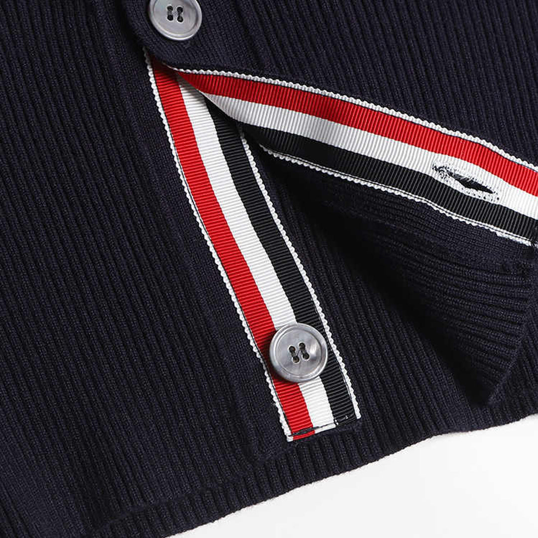 Thom BrowneMen's Classic V-Neck Knitted Cardigan with 4-Bar Sleeve Detail