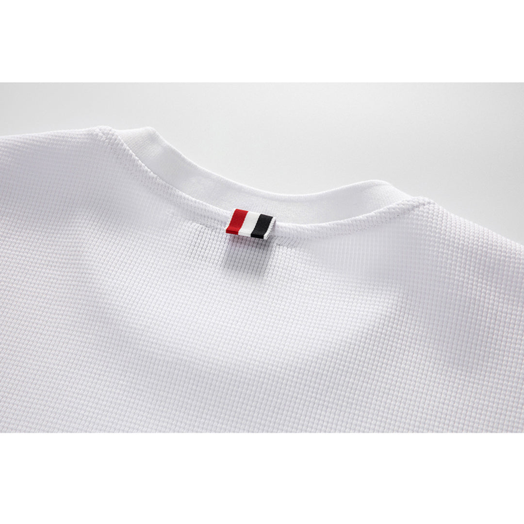 Thom BrowneMen's Embroidered T-Shirt | Signature Grosgrain Detail | Timeless Cut