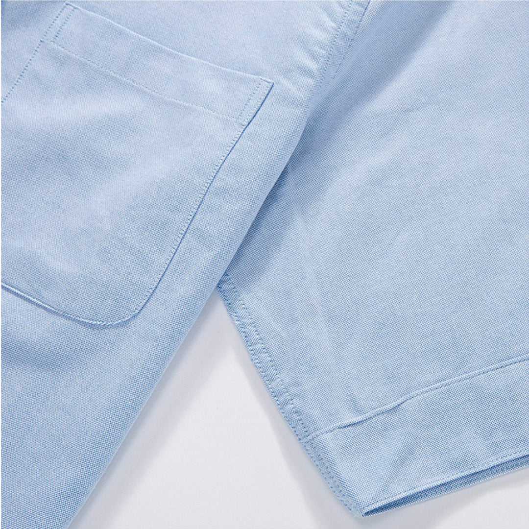 Thom BrowneMen's Short Sleeve Oxford Shirt - 100% Cotton Striped Grosgrain Detail