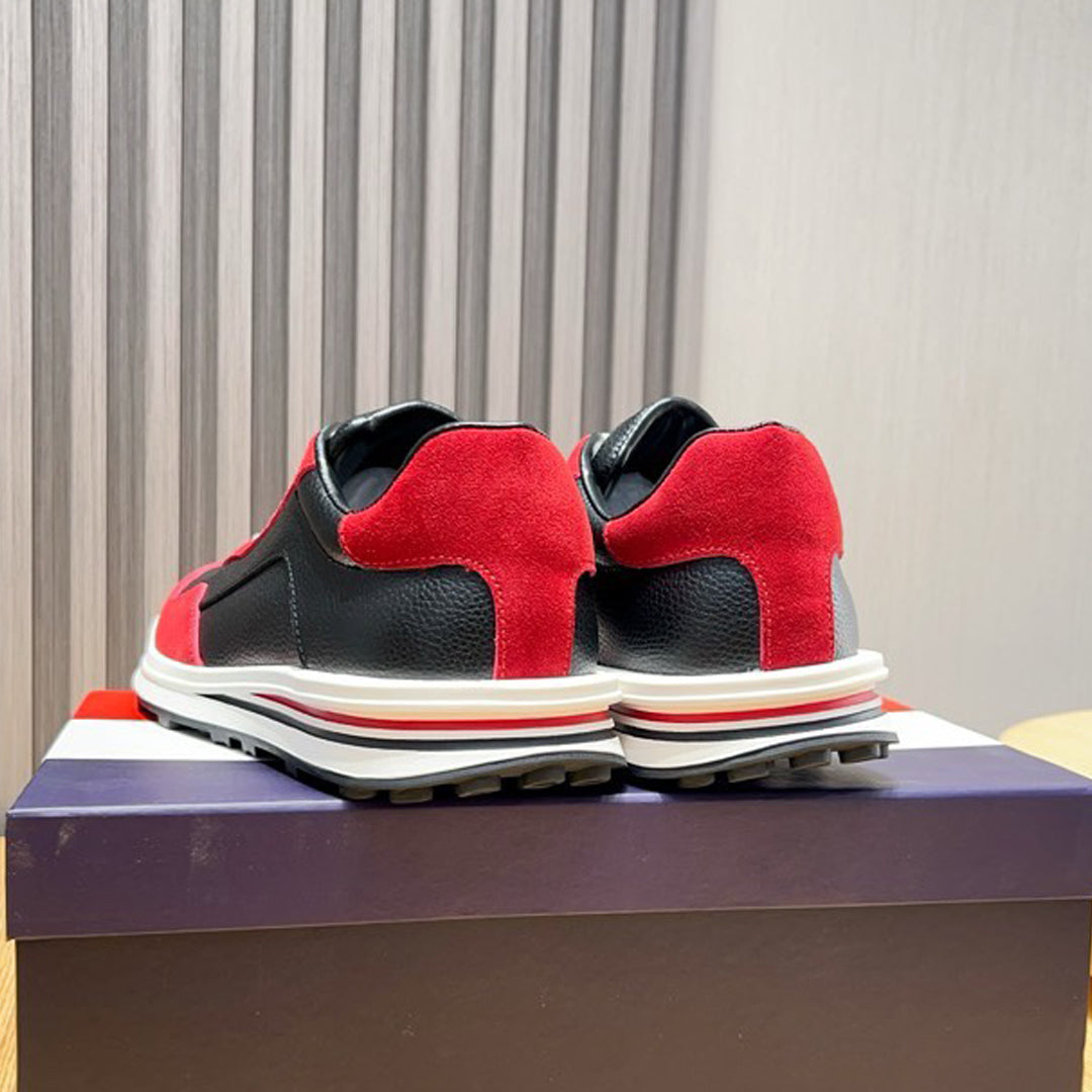 Thom BrownePremium Leather Sneakers with Grosgrain Buckle - White & Red Options