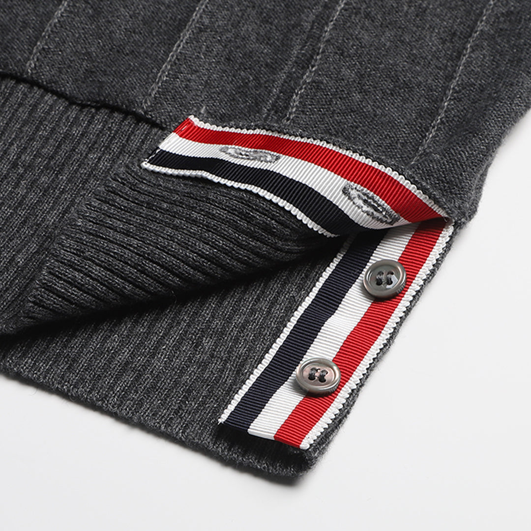 Thom BrowneMen's Classic V-Neck Knitted Cardigan with 4-Bar Sleeve Detail