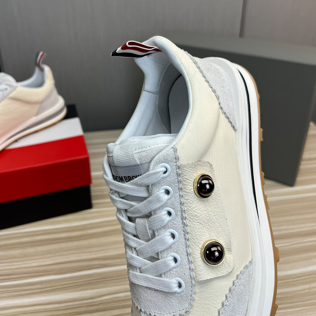 Thom BrowneMen's Classic Leather Sneakers - Premium Cowhide Low-Top Casual Shoes with Grosgrain Detail