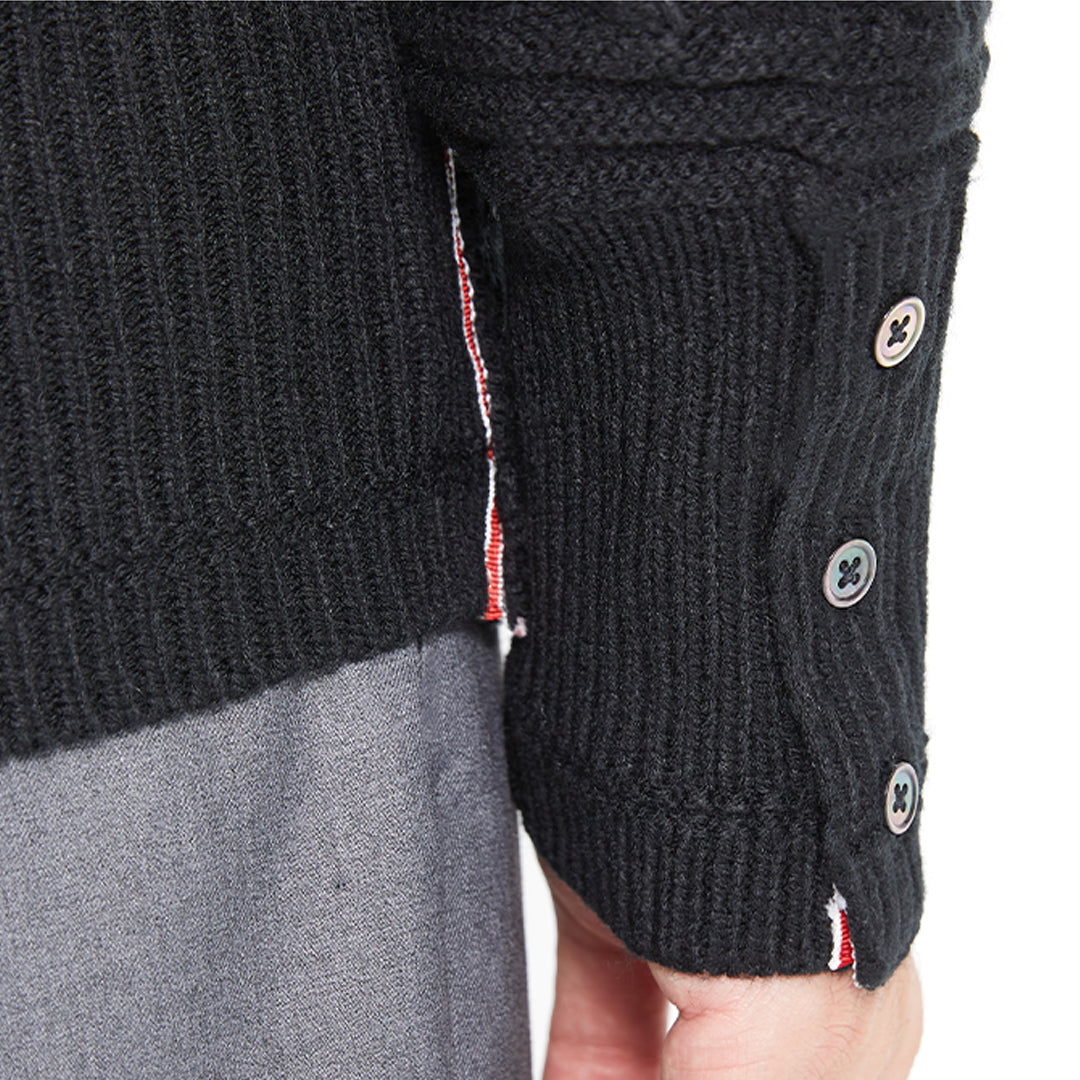 Thom BrowneMen's Classic V-Neck Knitted Cardigan with 4-Bar Sleeve Detail