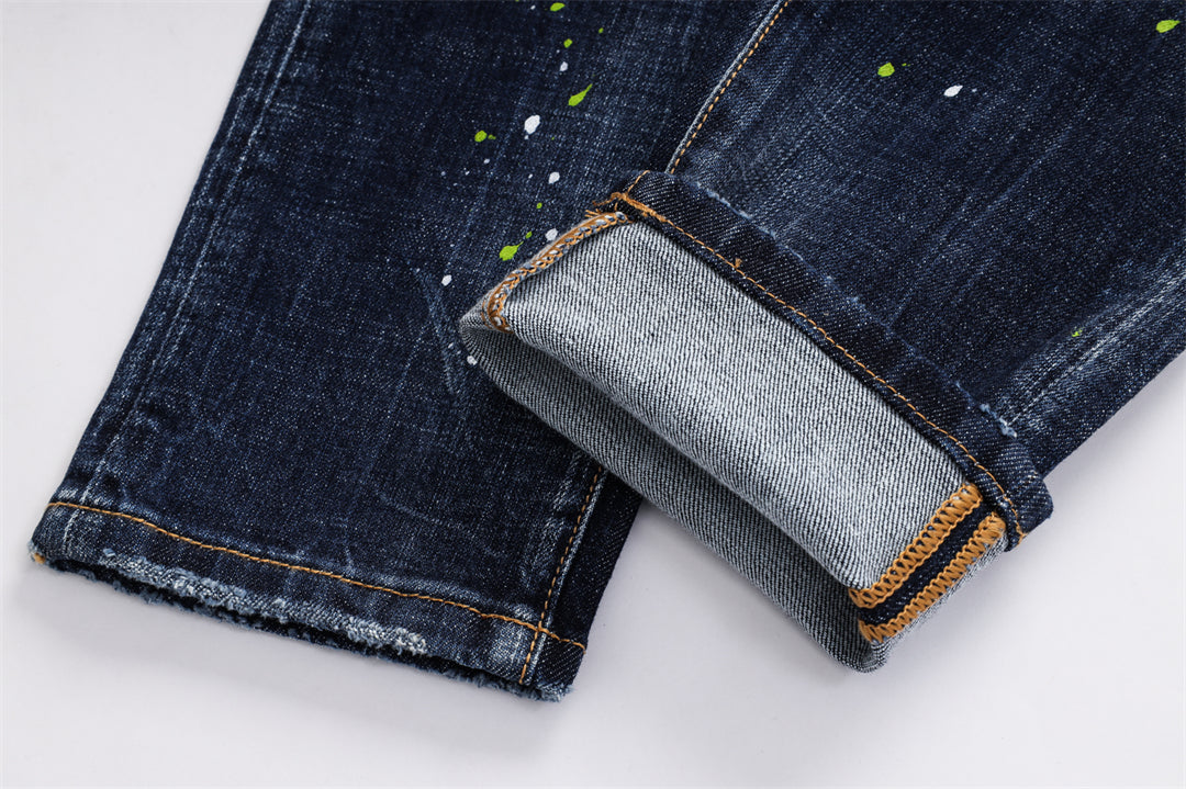 DSQ2 Men's Slim Fit Paint Splatter Jeans – Dark Wash Stretch Denim