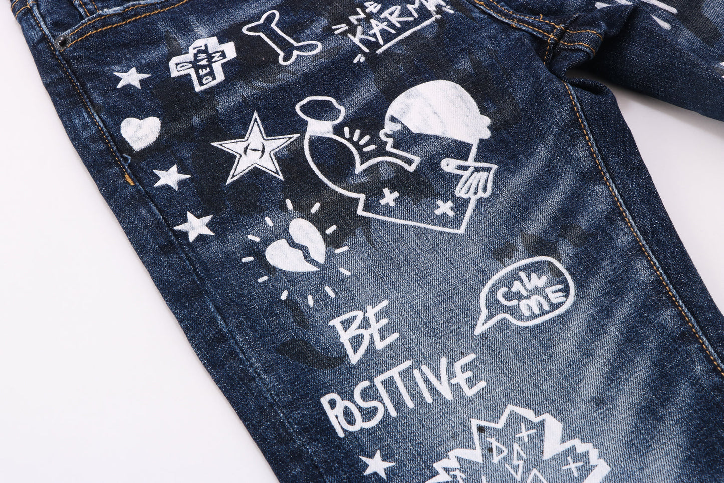 DSQ2 Men's Slim Fit Graffiti Jeans – Dark Wash Stretch Denim