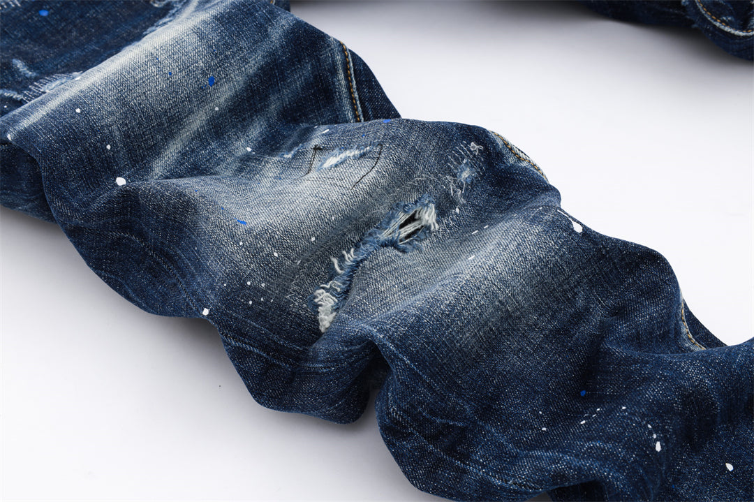 DSQ2 Men's Slim Fit Ripped Jeans – Dark Wash Stretch Denim