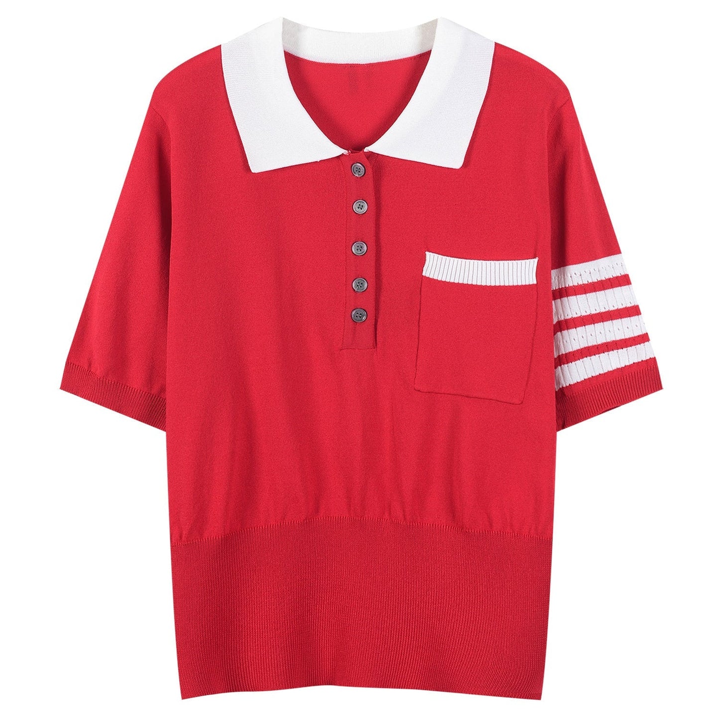 Thom BrowneWomen's Striped Polo Shirt - Classic Button Front Top with Grosgrain Trim