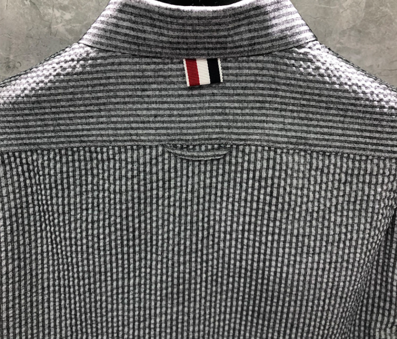 Thom BrowneMen's Seersucker Oxford Shirt - Premium Cotton Button Front Dress Shirt