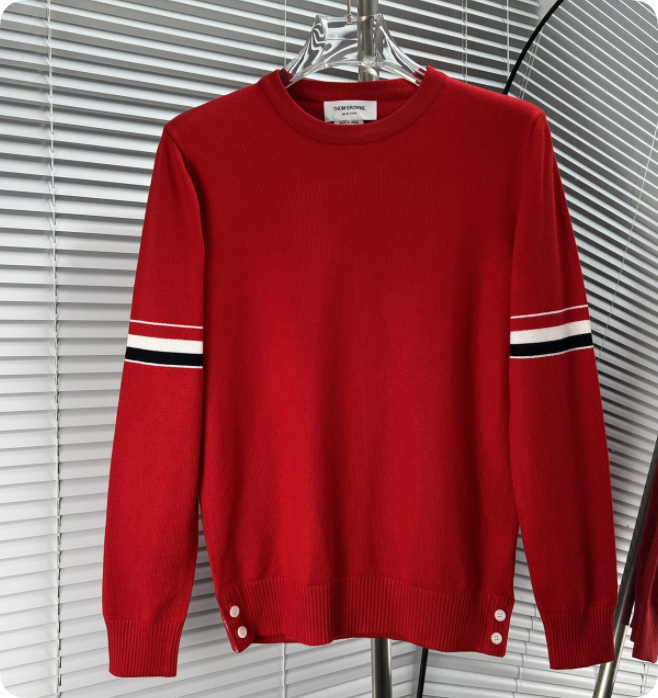 Thom Browne4-Bar Lucky Red Cotton V-Neck Cardigan - Zodiac Year Sweater (Extended Sizes)