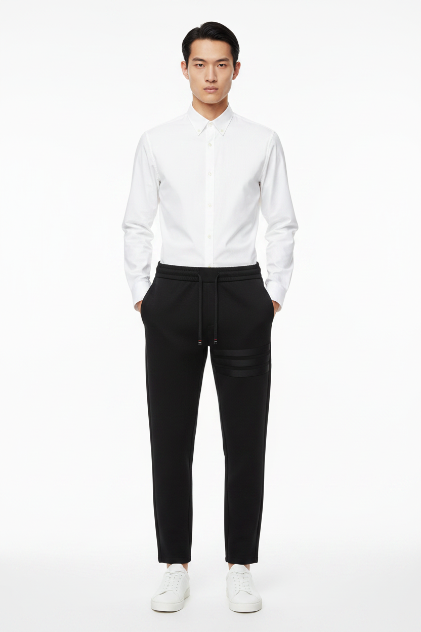 Four-Stripe Tech Fabric Straight-Leg Casual Trousers