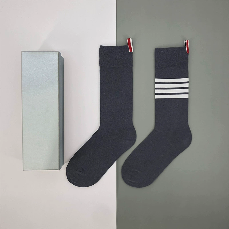Thom Browne Premium 100% Cotton Unisex High Socks - Japanese Craftsmanship (2 Pairs)