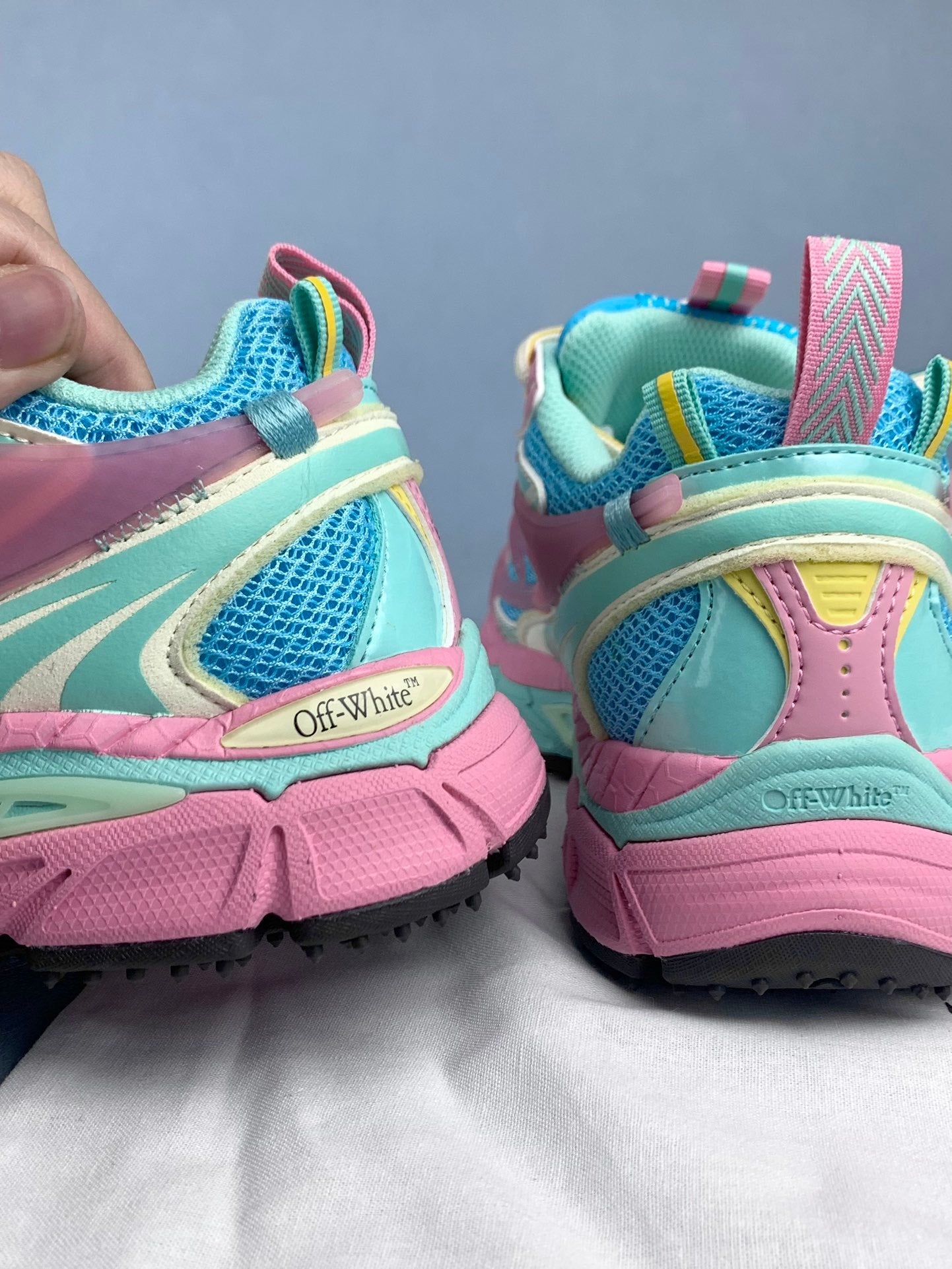 Off-White Pink and Blue Sneakers