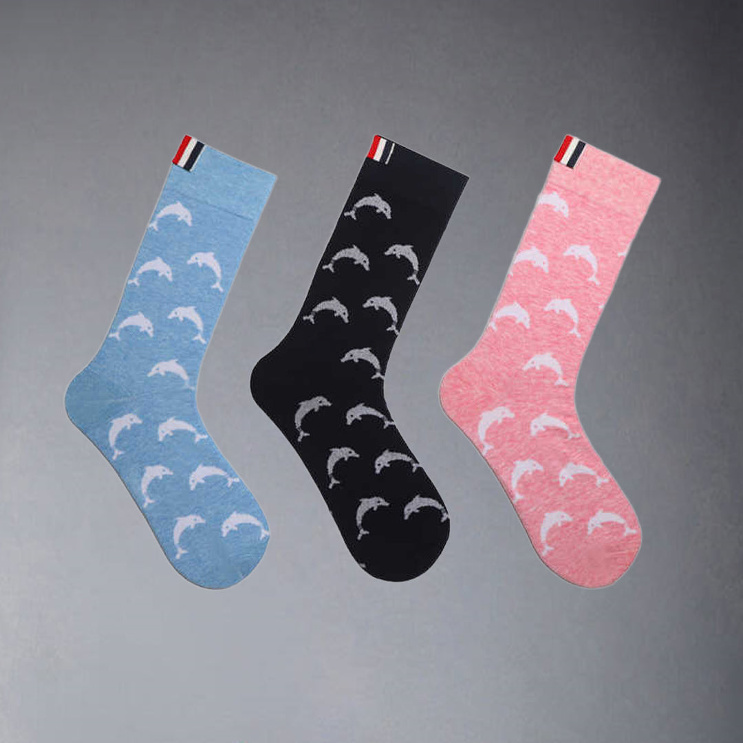 Thom BrowneDolphin Pattern Cotton Socks - Premium 3-Pair Pack