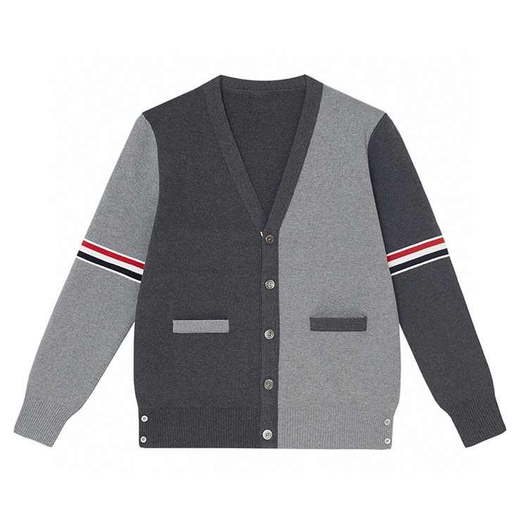 Thom BrowneMen's Classic V-Neck Knitted Cardigan with 4-Bar Sleeve Detail