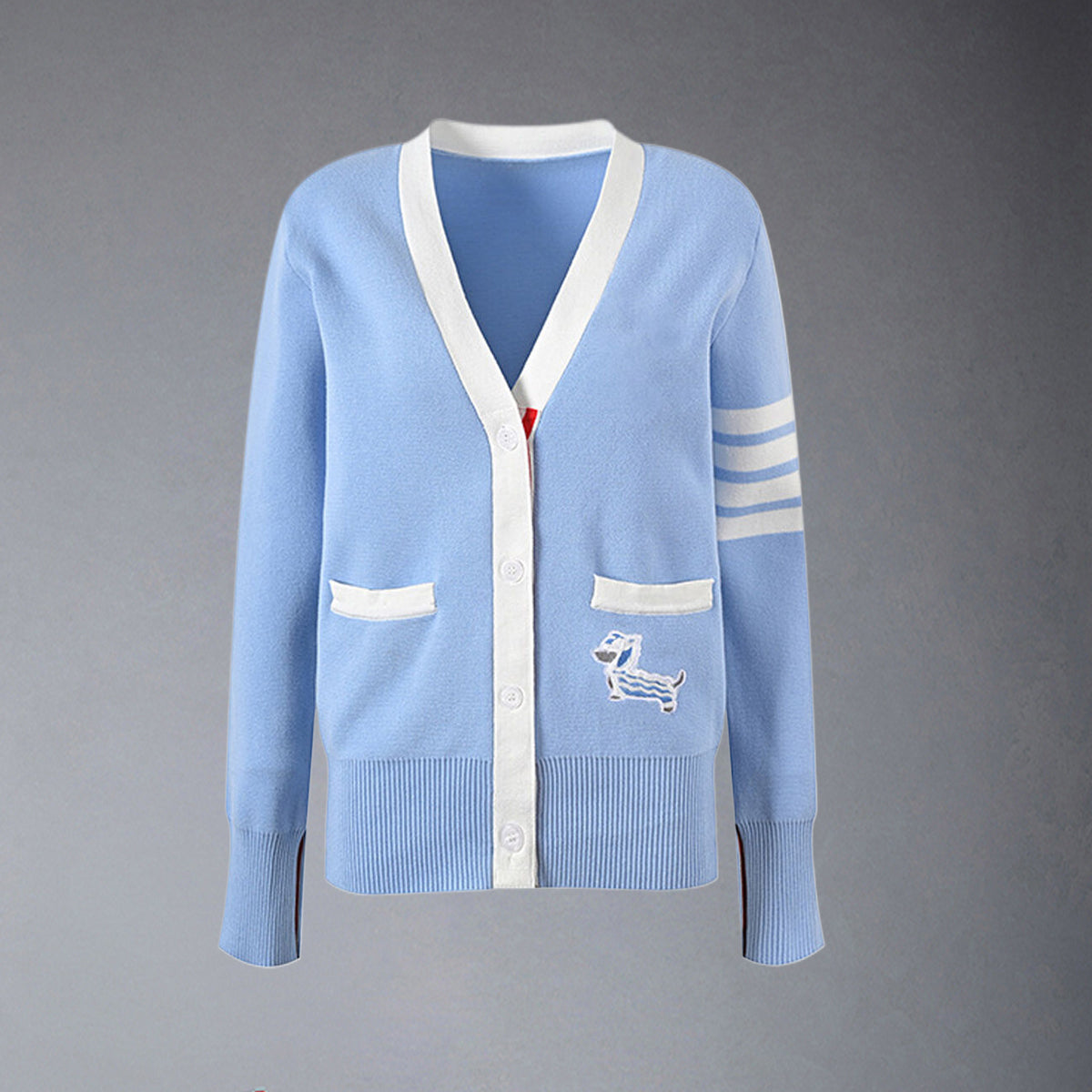 Thom BrowneWomen's Puppy Knitted Sweater - Ribbed Hem with Signature Stripe Detail
