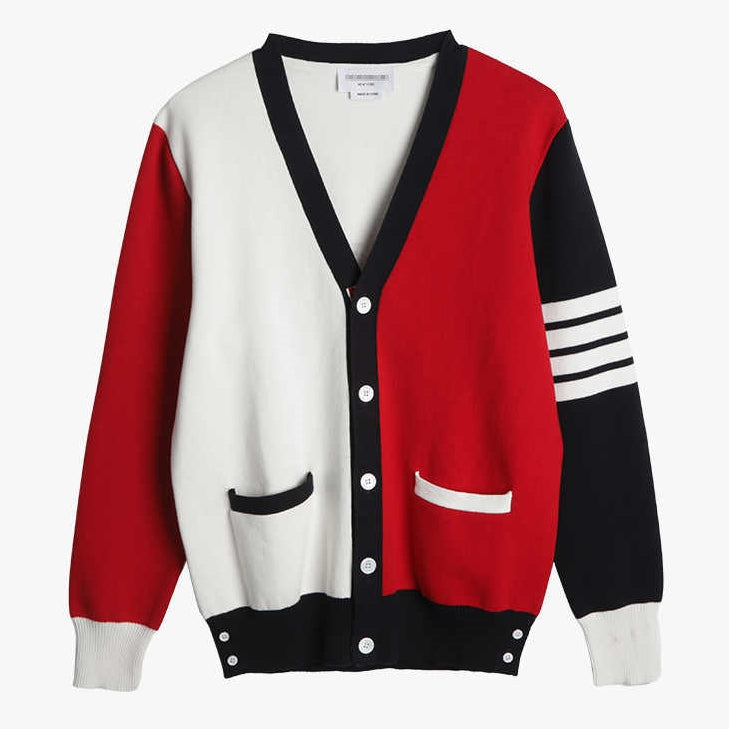 Thom BrowneMen's Classic V-Neck Knitted Cardigan with 4-Bar Sleeve Detail