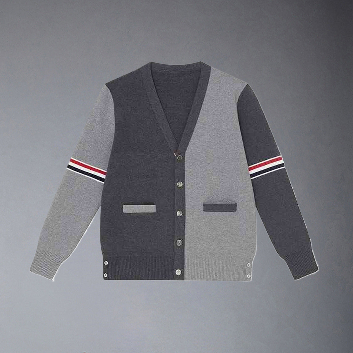 Thom BrowneMen's Classic V-Neck Knitted Cardigan with 4-Bar Sleeve Detail