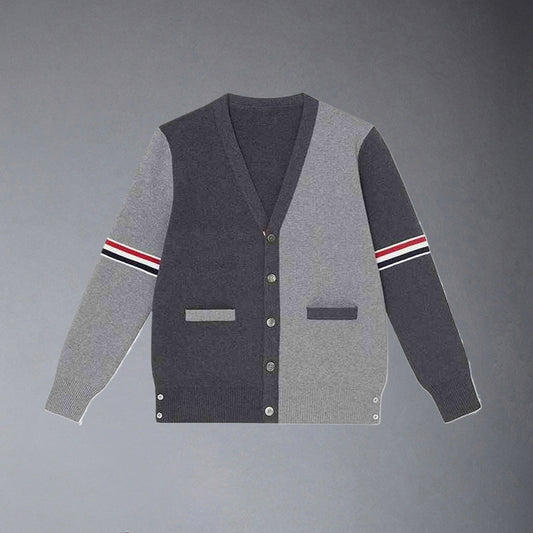 Thom BrowneMen's Classic V-Neck Knitted Cardigan with 4-Bar Sleeve Detail