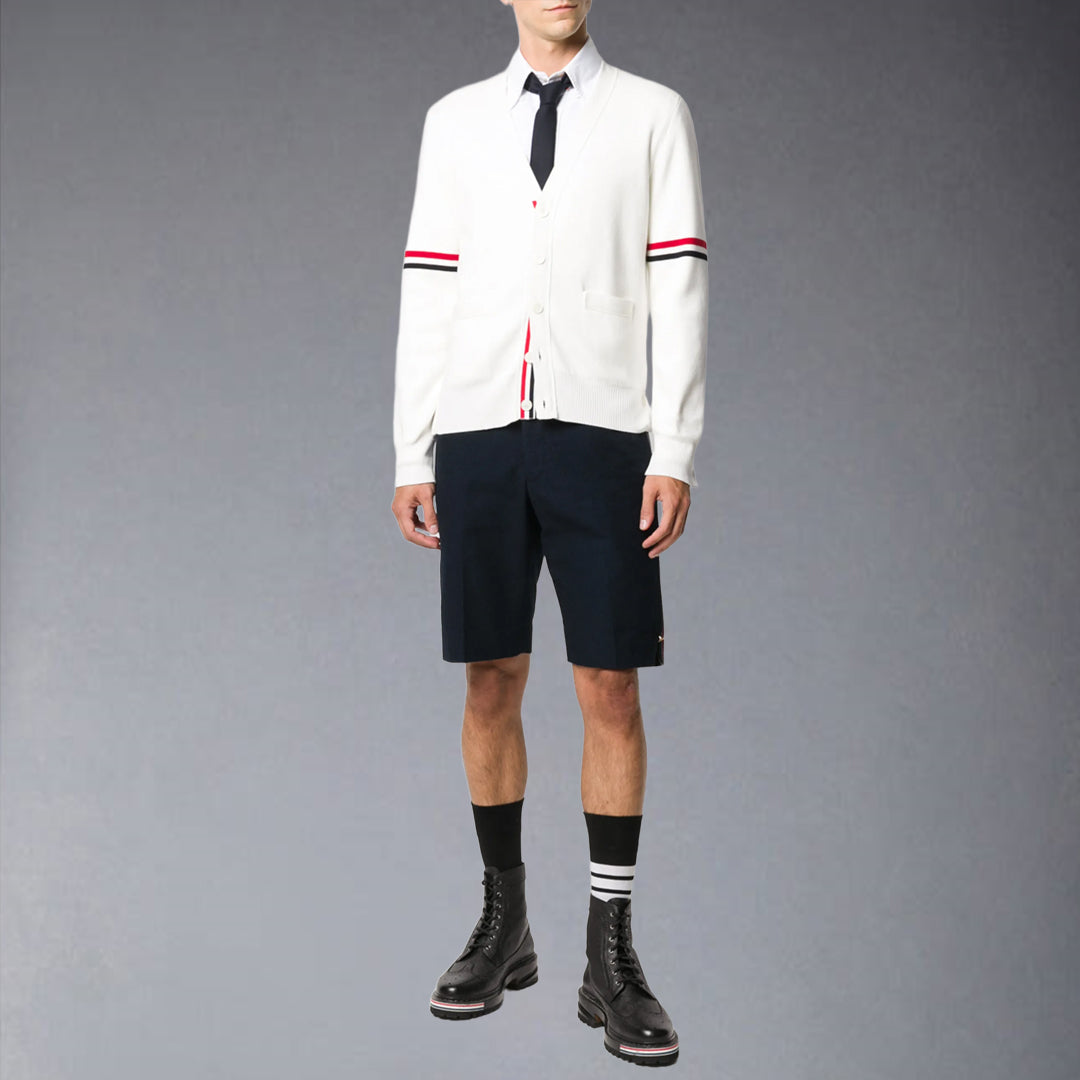 Thom BrowneMen's Classic V-Neck Knitted Cardigan with 4-Bar Sleeve Detail