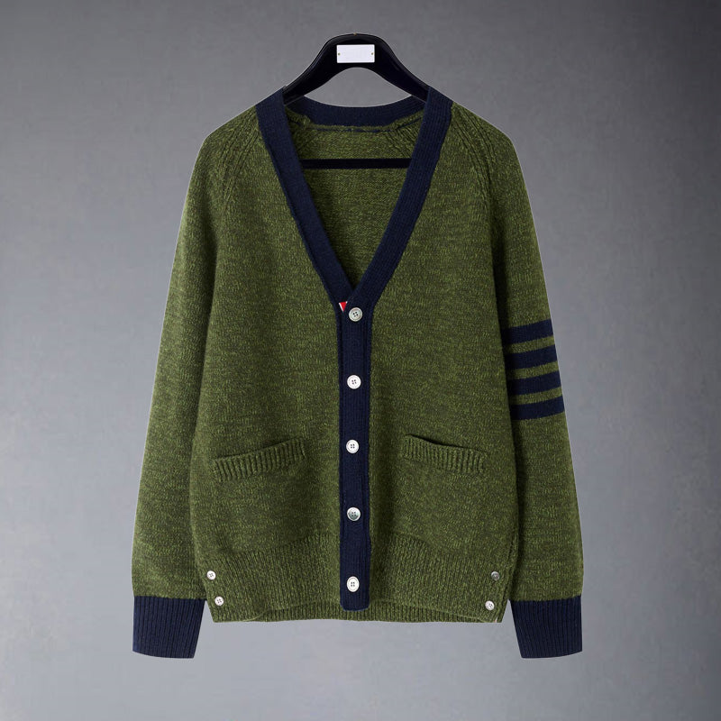 Thom Browne4-Bar Premium Cotton Wool Knitted Cardigan - Military Green