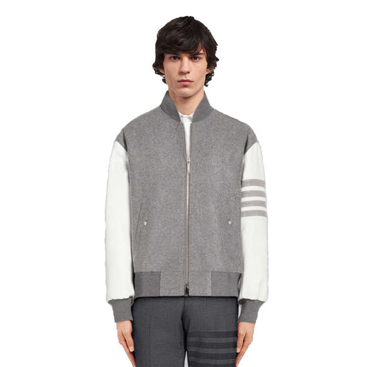 Thom BrowneMen's 4-Bar Single Breasted Wool Coat with Leather Sleeves - Heritage Collection