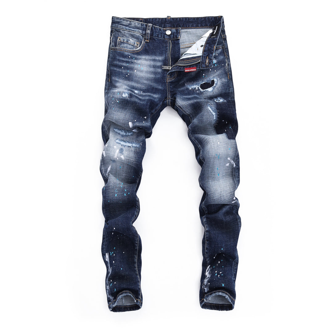 DSQ2 Men's Slim Fit Ripped Jeans – Dark Wash Stretch Denim