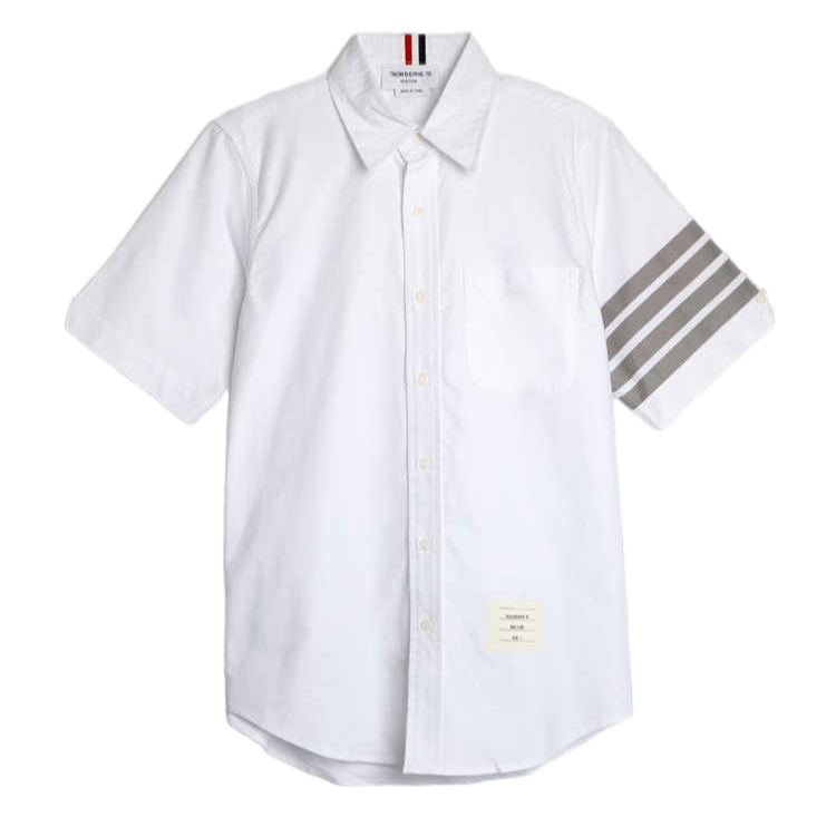 Thom BrowneMen's Short Sleeve Oxford Shirt - Premium Cotton Button Front Dress Shirt