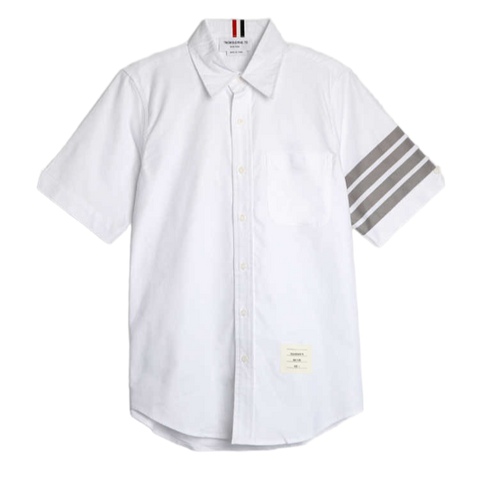 Thom BrowneMen's Short Sleeve Oxford Shirt - Premium Cotton Button Front Dress Shirt