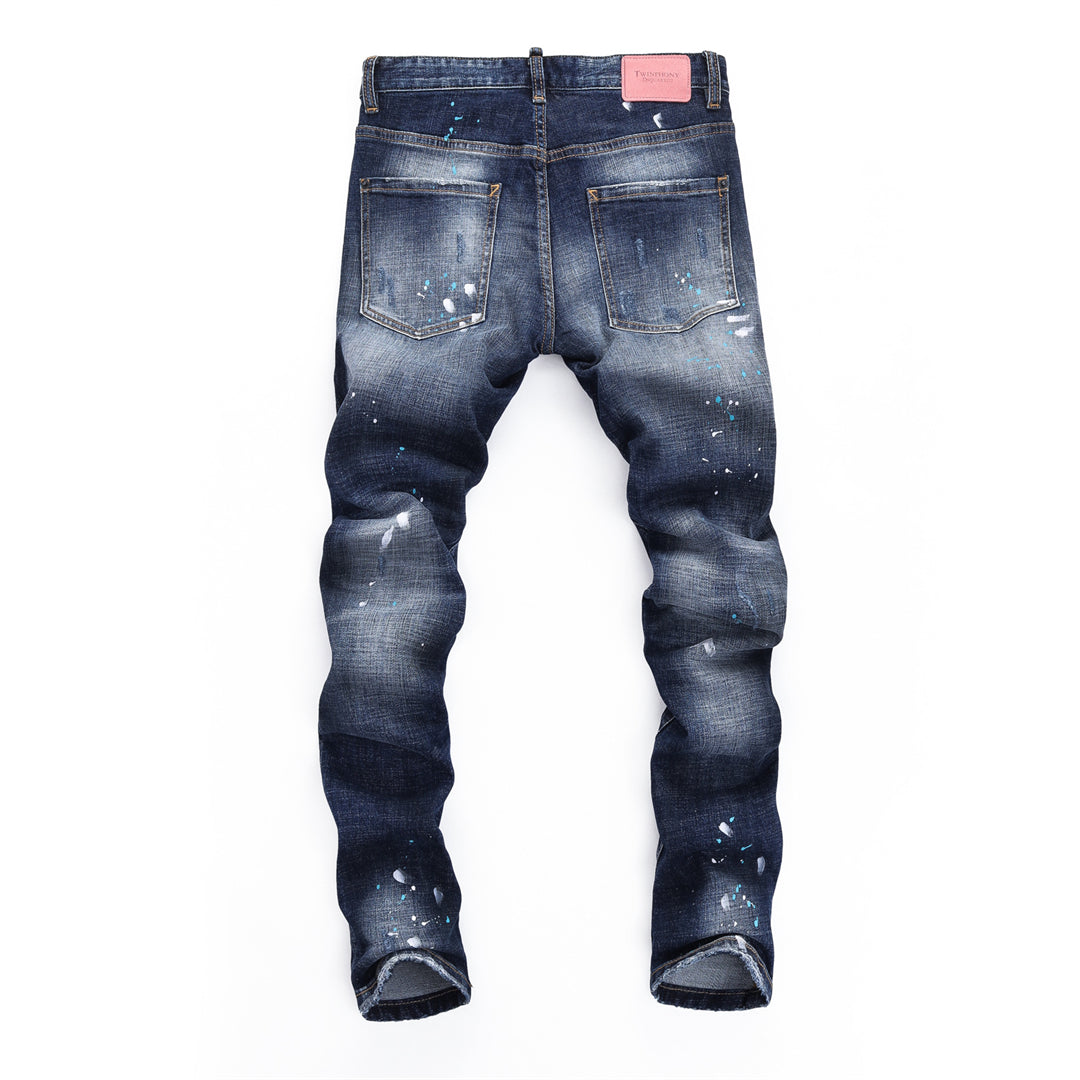 DSQ2 Men's Slim Fit Ripped Jeans – Dark Wash Stretch Denim