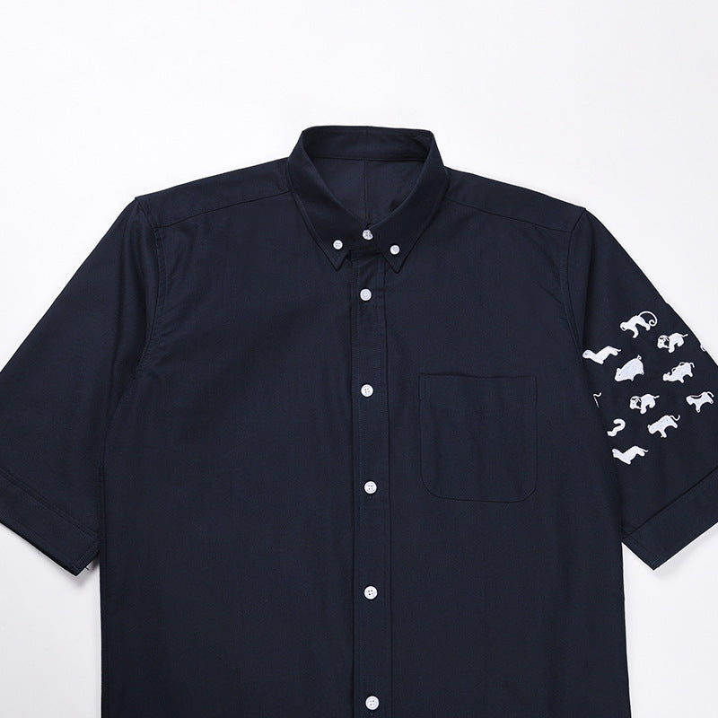 Classic 4-Bar Striped Short Sleeve Oxford Shirt