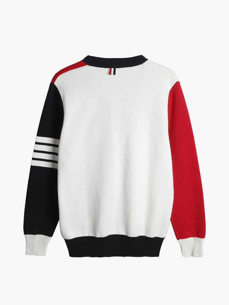 Thom BrowneMen's Classic V-Neck Knitted Cardigan with 4-Bar Sleeve Detail