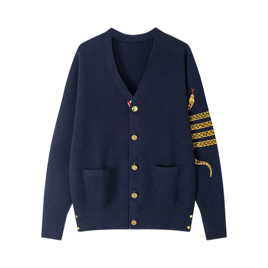 Thom BrowneMen's Classic V-Neck Knitted Cardigan with 4-Bar Sleeve Detail