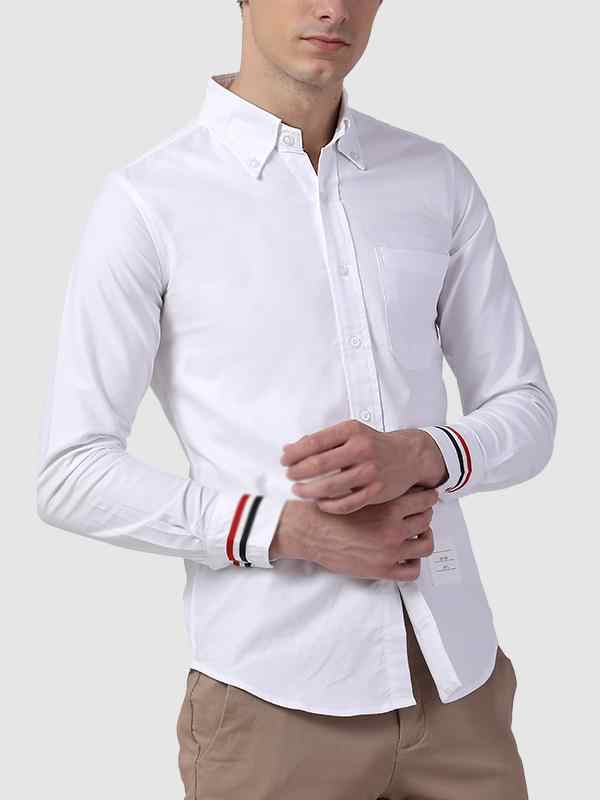 Thom BrowneMen's Oxford Cotton Business Shirt - Classic Button Front Dress Shirt