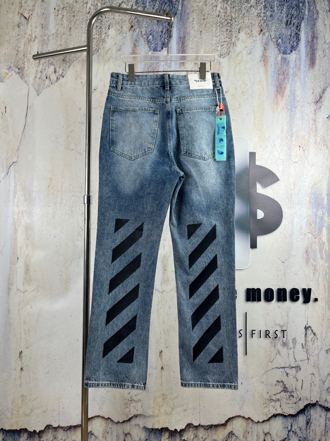 OFF-WHITE Diagonal-stripe denim jeans for couples