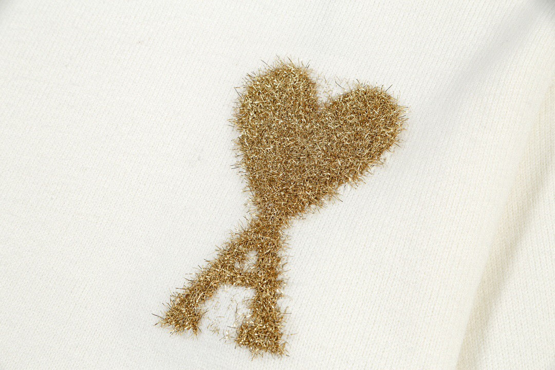 AMIPARIS Festive Heart Premium Alpaca Wool & Cotton Crew Neck Sweater (Gold & Silver)