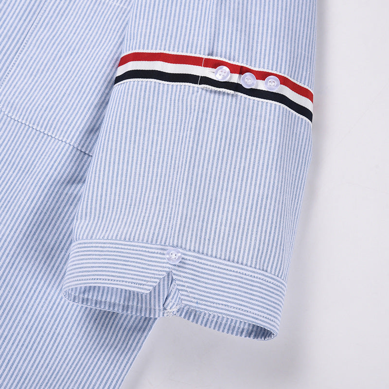 Men's Short Sleeve Oxford Shirt - 100% Cotton Striped Grosgrain Detail
