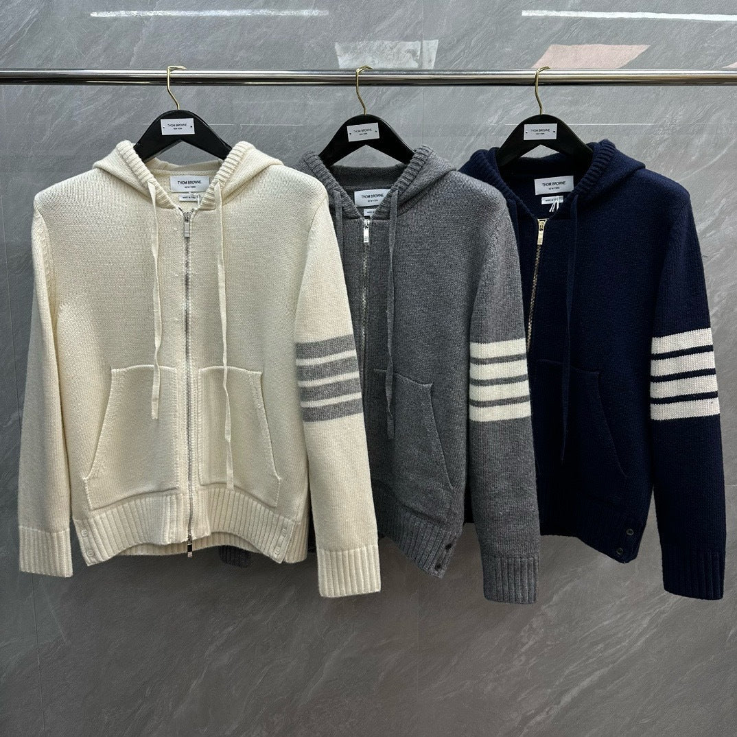 Thom BrownePremium Thick Cotton Wool Hooded Cardigan - Unisex (3 Colors)