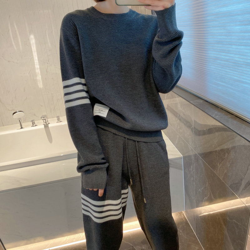 Thom BrowneWomen's Wool Cotton Crew Neck Knitwear - Button Front | Japanese Made