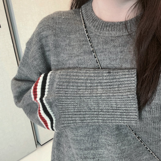 Thom BrowneWomen's Wool Cotton Crew Neck Sweater - Button Front | Japanese Made
