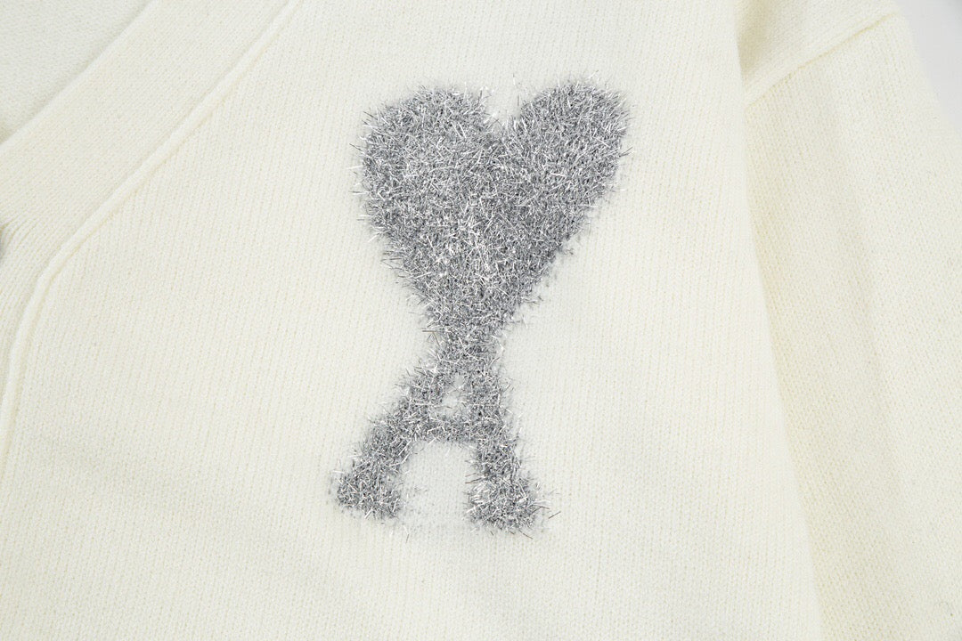 AMIPARIS Festive Heart Premium Alpaca Wool & Cotton Crew Neck Sweater (Gold & Silver)