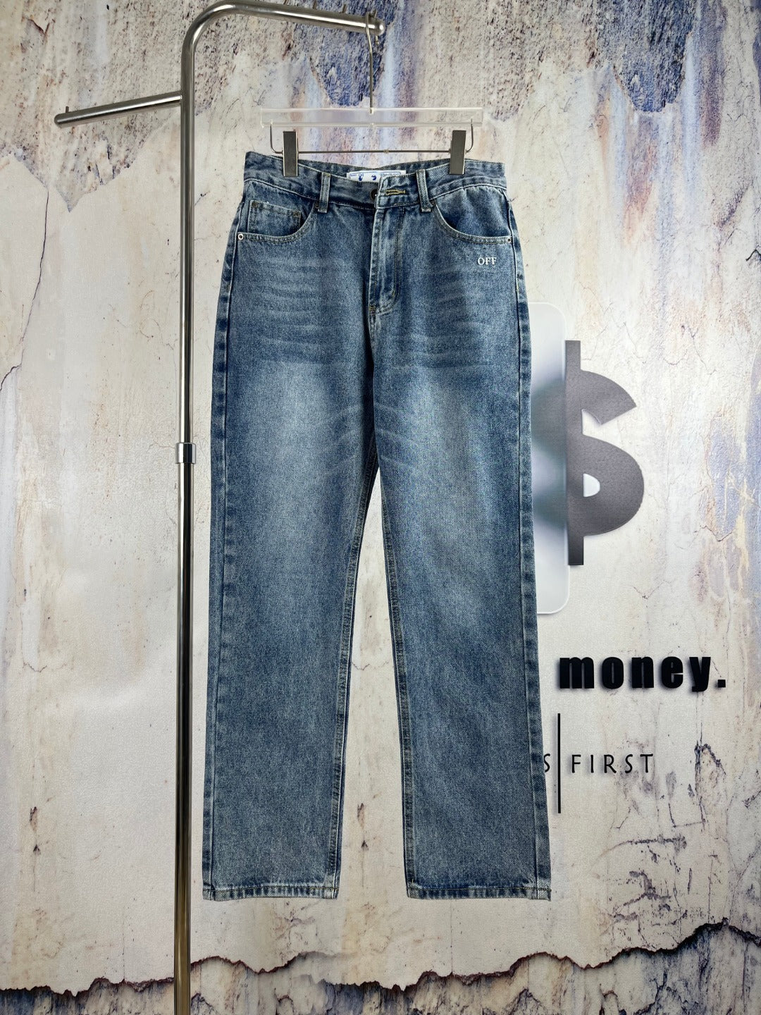 OFF-WHITE Diagonal-stripe denim jeans for couples